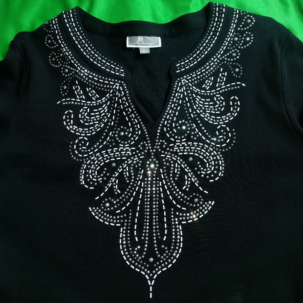 JM Collection Black Top L 3/4 Sleeve